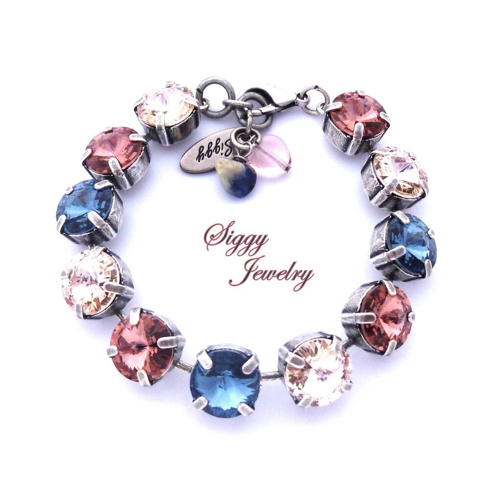 Swarovski Crystal Bracelet in Denim Blue and Blush Rose, Assorted Finishes